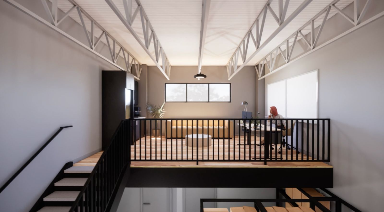 ProCave mezzanine workspace with lounge and kitchenette