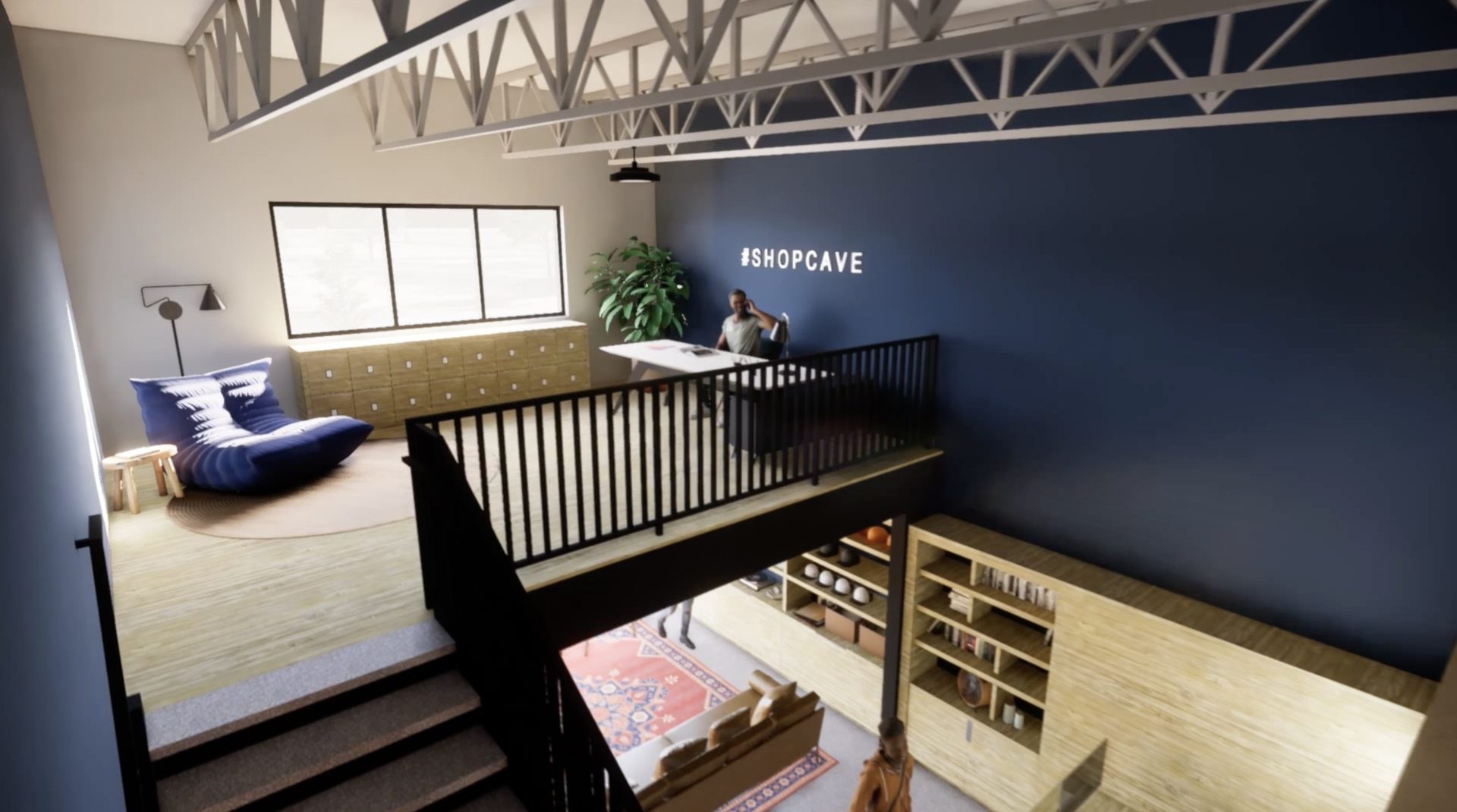 ShopCave mezzanine office and retail space below